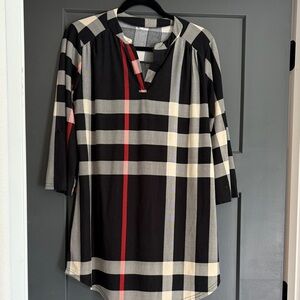 Elegant Black and Red Plaid Women's Tunic